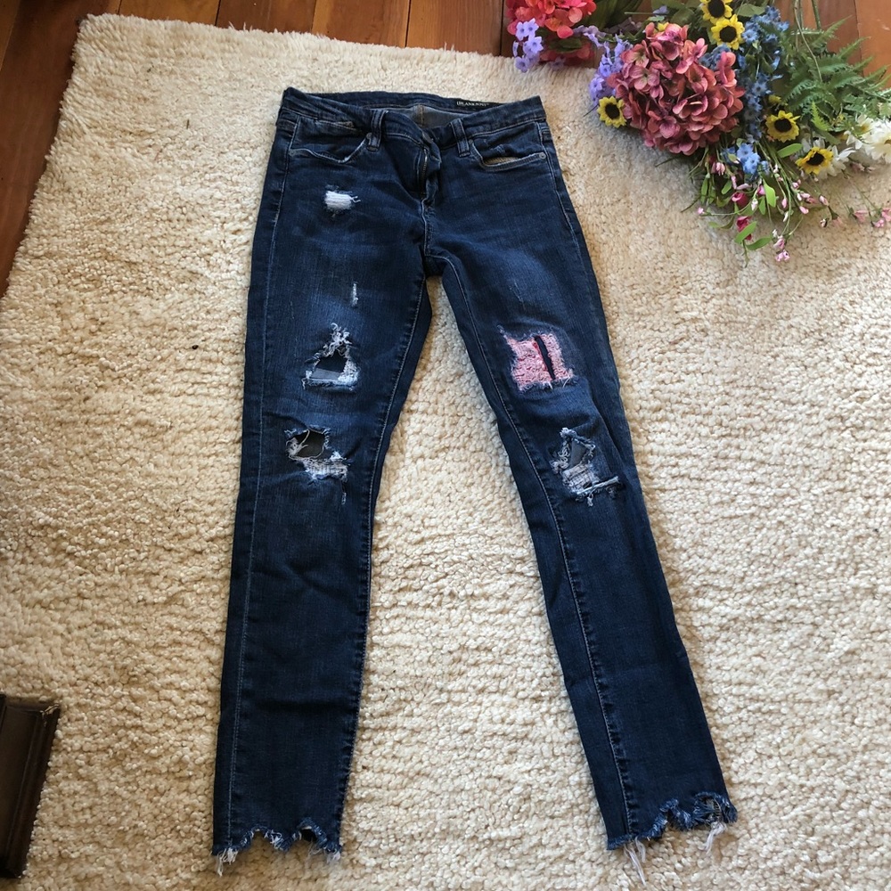 Anthropologie Blank NYC 26 patchwork destroy jeans hippie retro vintage frayed